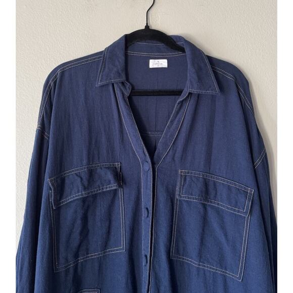 Luna Lane Oversized Shirt Birdie Dress Women’s Size M/L Blue Long Sleeve Cotton - Picture 2 of 8